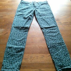 Anthro Pilcro Blue Stet In Velvet Flocked Leopard Skinny Jeans Size 25